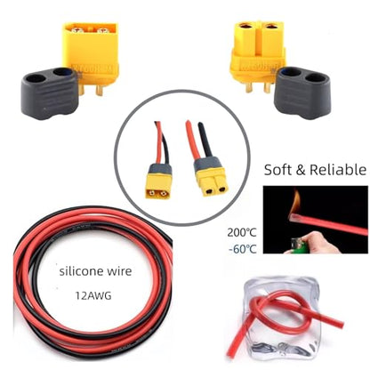 XT60 Connector Plug Cable Kit, 10-Piece Female and Male, 12 AWG | Silicone Cables