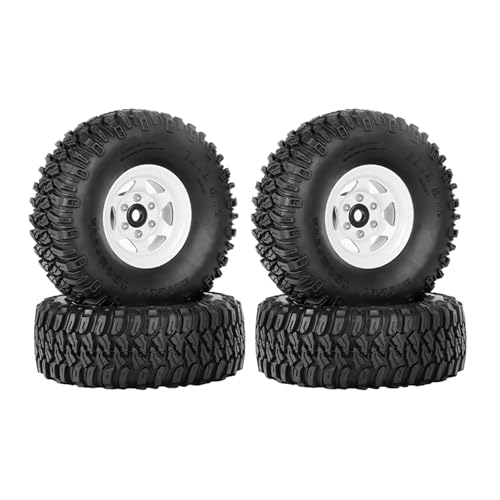 4PCS 1.55 Inch Aluminum Alloy Beadlock Wheel Rim Tyre and 95mm Rubber Tires Set for 1/10 RC Rock Crawler Car Upgrade Parts for Tamiya Axial AX90069 D90 TF2 CC01 LC70(6Spoke-White) - color: 6spoke-white