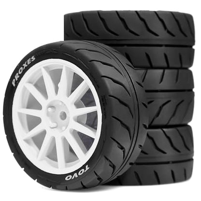 4PCS 1/10 RC Drift Racing Tires and Wheels 12mm Hex OD 2.56'' for 1:10 Scale Touring Street On Road Car Tamiya TT01 TT02 XV01 TA06 A959 PTG2 HPI KYOSHO HSP PTG2 Traxxa (White) - color: White