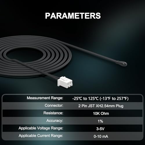 DROK 10K Temperature Sensor Probe 5pcs, 1 Meter Waterproof Epoxy Resin NTC Temp Sensor Probe for Various Water Dispensers, Air Conditioners, Refrigerators, Freezers, Water Heaters, Dishwashers