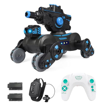 RC Tank That Shoots, RC Stunt Car Shooting Water Bullets, Gesture Sensing Remote Control Tank with 360° Rotating, Spray, Light and Music, 2.4GHz 4WD All Terrains RC Cars for Adults (Black) - color: Black, size: 1 Battery