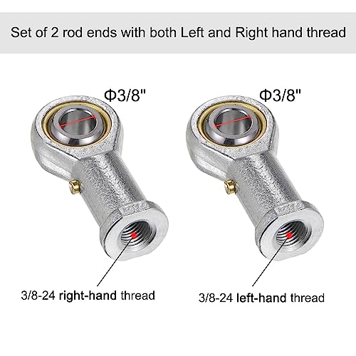 uxcell PHSB6 3/8 Inch Female Rod End Bearing Set - 2pcs of 3/8-24 Left and Right Hand Thread Rod Ends with Jam Nut - size: 3/8
