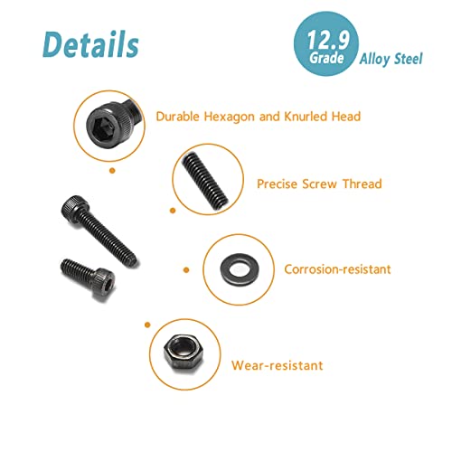 Kadrick Metric Screw Assortment, 660 Pcs M2 Screws, M2*4mm/6mm/8mm/10mm/12mm/16mm,12.9 Grade Alloy Steel, Metric Hex Socket Head Cap Screws Nuts Washers Kit, Black Zinc Plated Anti Rust Upgrade - size: M2 660Pcs