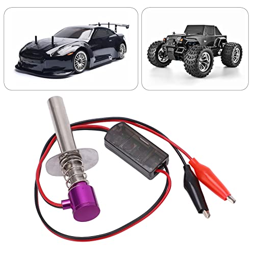 6-12V RC Car Igniter Kit with N4 Hot Glow Plug Gasket, RC Glow Plug Igniter for Methanol Engine, Electronic Glow Plug Starter for Aircraft Car Model, Compatible with HSP and Othe (Purple) - color: Purple