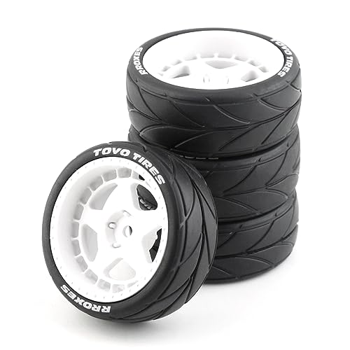 Lifehead 65mm On Road Rubber Tires& Wheels Rims 12mm Hex Hub for HPI Ken Block's Tamiya XV01 TT01 TT02B Kyosho FAZER MK2 Lc Racing PTG HSP RGT RC 3RACING D5 1/10 RC Rally Car - color: White 3