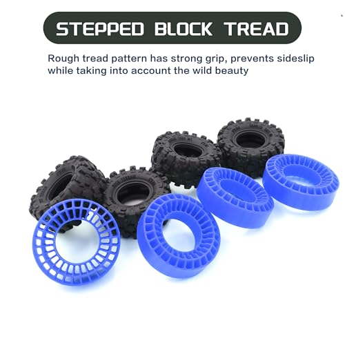 1.0" 57 * 25mm Muddy Swamp Tires & Silicone Rubber Inserts Combo(Blue) | Super Large Soft 1.0 Inch Tire,Blue Silicone Rubber Inserts, for TRX4M SCX24 1/18 1/24 RC Crawler Car Upgrade,Strong Grip - color: With Blue Sillicon Insert