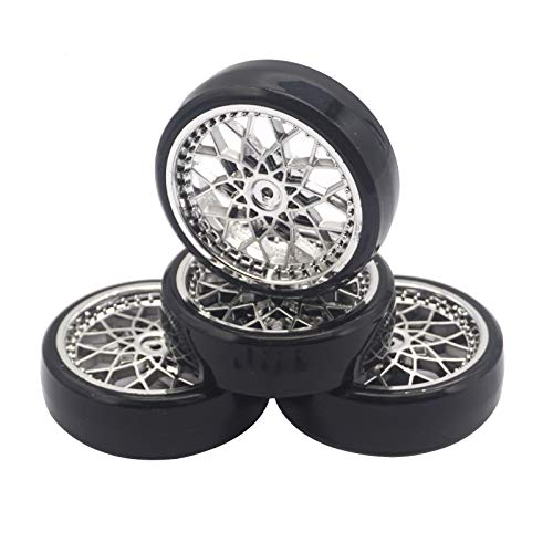 4Pcs Vgoohobby Hard Plastic RC Car Drift Tires Wheel Rim with 2Pcs 5mm Metal Hub Hex Adapter Coupling Compatible with WPL D12 1/10 RC Car (Silver) - color: Silver