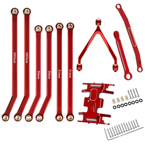 RC Upgrades Part High Clearance Chassis Links & Skid Plate & Steering Rod Tie Links for 1/24 SCX24 Bronco AXI00001 C10 AXI00002 JLU 1/24 RC Crawler（Red）