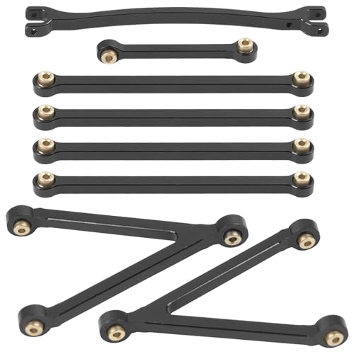 8PCS ShareGoo Aluminum Alloy Chassis Links Rod & Steering Linkage Compatible with 1/24 FMS FCX24M RC Upgrade Parts (Black) - color: Black