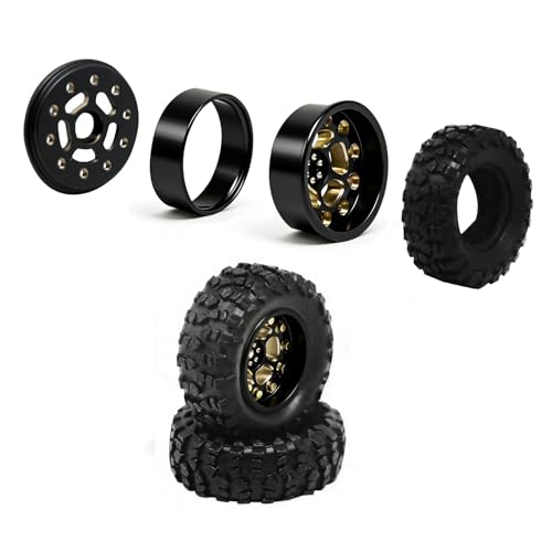 Brass 0.7" Wheel and Brass/Offset and 0.7‘’ Wheel Tire with Foam for SCX30 Cars Upgrade Parts 4pcs/Set (Brass 0.7" Beadlock Offset Wheel) - color: Brass 0.7" Beadlock Offset Wheel