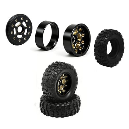 Brass 0.7" Wheel and Brass/Offset and 0.7‘’ Wheel Tire with Foam for SCX30 Cars Upgrade Parts 4pcs/Set (Brass 0.7" Beadlock Offset Wheel) - color: Brass 0.7" Beadlock Offset Wheel