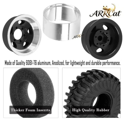 1.0 Beadlock Wheel Tires Set for RC Crawler Car 1/18 TRX4M,1/24 SCX24,RC Off Road Buggy Rally Truck Swamp Claw Mud Terrain Rubber Tires and Aluminum Wheel Rims w/Sponge,Black - color: Black - (4pcs 1.0)