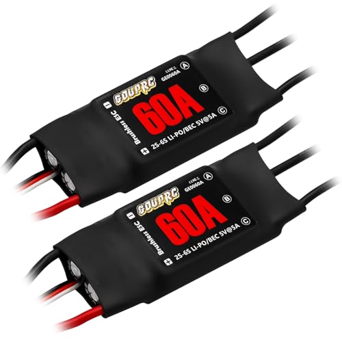GOUPRC 60A Brushless ESC 2-6S Speed Controller with 5V/7A BEC & XT60 Plugs for Drone RC Helicopter Airplane Fixed Wing DIY RC Multi-axis Aircraft - style: 60A*2