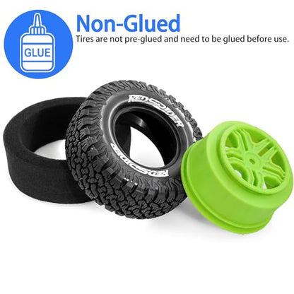 REDSPIDER 1/10 RC Short Course Truck Wheels and Tires (4PCS) Hex 12mm for 1/10 Traxxas Slash 2WD/4WD Losi Tenacity Redcat Blackout SC Exceed RC Buggy Car (Green) - color: Green
