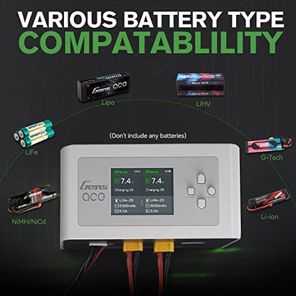 Gens Ace Lipo Battery Charger IMARS D300 G-Tech Series Smart Dual Lipo Charger 16A AC 300W DC 700W Lipo Charge（White）