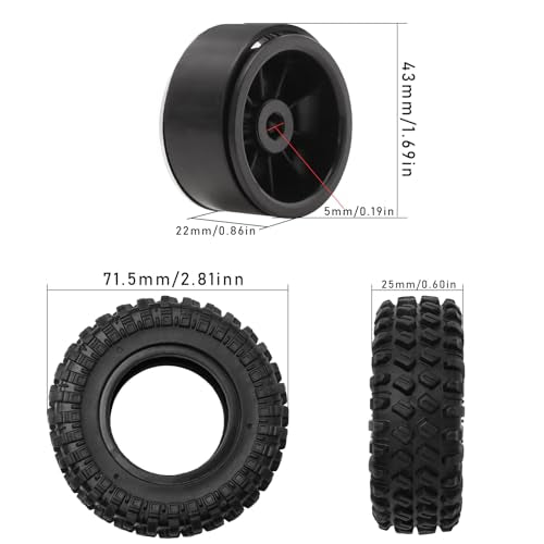 RC Tires & Wheels Set, 70x25mm Soft Rubber Tires with Foam Inserts, 5mm HexPlastic Beadlock Rims for 1/12 MN D90/D91/MN98/MN99S & 1/16 WPL C14/C24/C54/C64/C74/B16/B36 (A；Silver) - color: A；Silver