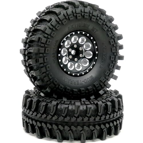1.9 Tires Height 4.75" (121mm) Mounted on 1.9 Beadlock Wheels Black Fit 1/10 Crawler Redcat Gen8 Traxxas TRX-4 Tamiay CC01 Axial SCX10 Mud Crawler Badland Terrain, (4-Pack, Assembled) - color: Black