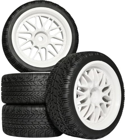 OD 2.65" On Road Rubber Tires Nylon Wheels- 12mm Hex for 1/10 RC Racing Car | Compatible with MJX HSP Tamiya HPI Kyosho Traxxas Sakura Redcat WLtoys 1/10 RC On-Road Racing Touring Car (4pcs, White) - style: D-White