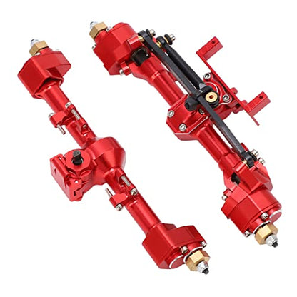 RC Car Metal Front Rear Portal Axle Set Assembly, Aluminum Alloy Housing with CNC Machined Steel Gears for Axial 1/24 SCX24 Upgrade (Red) - color: Red