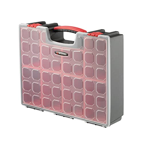 INTERTOOL Hardware Organizer with 8 Deep Removable Bins - Small Parts Storage Tool Box for Nuts, Bolts, Screws, Nails - 16.5" x 13" x 4.5" - Portable Handle Transparent Lid with Locks BX08-4034 - style: 8 Removeable Bins, Deep