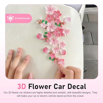 32 PCS 3D Stereo Cherry Blossom Car Stickers, Flower Design DIY Car Body Bumper Decoration, Personalized Scratch Cover Waterproof Decals, Universal for Cars SUVs Trucks (Pink) - size: 32 PCS