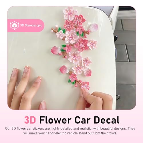 16 PCS 3D Stereo Cherry Blossom Car Stickers, Flower Design DIY Car Body Bumper Decoration, Personalized Scratch Cover Waterproof Decals, Universal for Cars SUVs Trucks (Pink) - size: 16 PCS