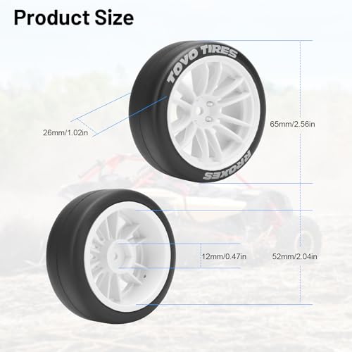 12mm RC Drift Tires and Wheels, daitoku 1/10 RC Rally Racing Tires for Tamiya Traxxas HPI KYOSHO XV02 XV01 TT01 TT02 PTG2 A959 - Style D (White) - color: White