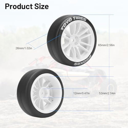 12mm RC Drift Tires and Wheels, daitoku 1/10 RC Rally Racing Tires for Tamiya Traxxas HPI KYOSHO XV02 XV01 TT01 TT02 PTG2 A959 - Style D (White) - color: White