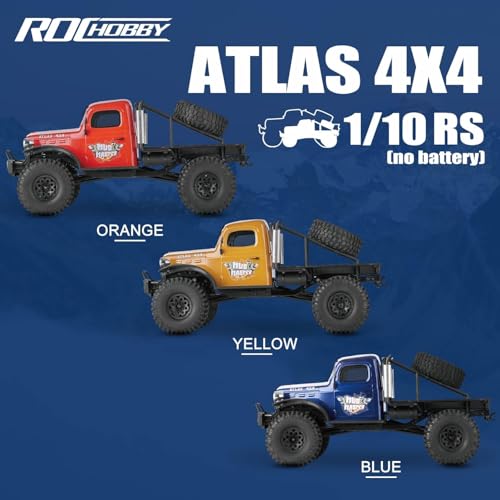 FMS Rochobby 1/10 Atlas Ready Set RC Crawler RC Truck 4X4 with Lighting, 2.4GHz Radio,Ball Bearing, Metal-Gear Full,4 Link Suspension,Rapid Separation Car Body for Adult (Orange) - color: 1/10 Red