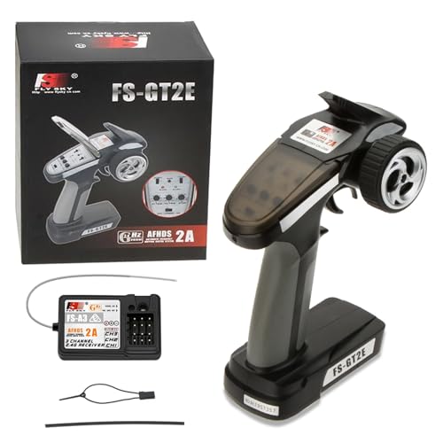 Flysky FS-GT2E Transmitter 2CH AFHDS Transmitter w/FS-A3 Receiver | AFHDS 2A Protocol, Adjustable Steering Dual‑rate. 100‑300m Range, Low Voltage Alert for Cars & Boats