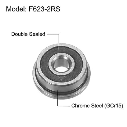 uxcell F623-2RS Flanged Ball Bearing 3x10x4mm Double Sealed Chrome Steel Flange Bearings, 10pcs - size: F623-2RS
