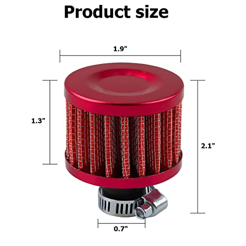 BESULEN Air Intake Filter Breather, 0.47 inch Universal Cold Air Filter, 12mm Car Turbo Vent Air Intake Filter Cleaner, Crankcase Breather Compatible with Car and Motorcycle Engine Parts (Red) - style: Red