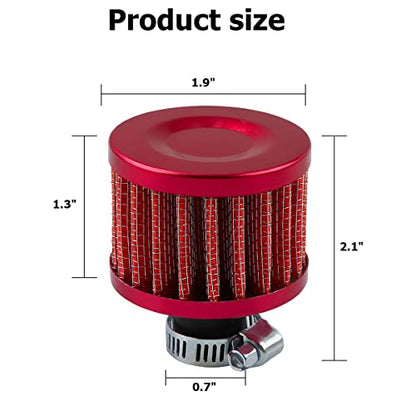BESULEN Air Intake Filter Breather, 0.47 inch Universal Cold Air Filter, 12mm Car Turbo Vent Air Intake Filter Cleaner, Crankcase Breather Compatible with Car and Motorcycle Engine Parts (Red) - style: Red
