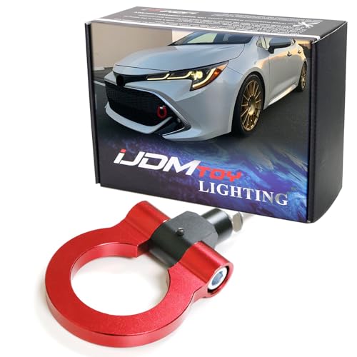 iJDMTOY Sports Red Track Racing Style Tow Hook Ring Compatible with Toyota 2018-up C-HR, 2019-up Corolla Hatchback, Made of Lightweight Aluminum - style: Red Tow Ring