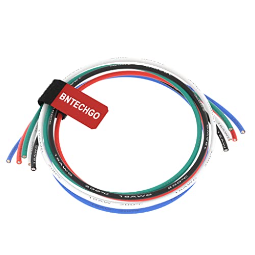 BNTECHGO 18 Gauge Silicone Wire Kit Red Black White Blue and Green Each 5ft 18 AWG Stranded Tinned Copper Wire | Flexible 18 Gauge Stranded Wire Silicone Rubber Insulation For RC Models, Drone, Robot, Battery, EV Charger, 3D Printer, DIY - size: 5 Colors