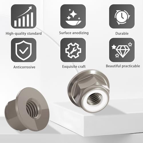 8Pcs M4 Flange Nuts Aluminum, M4-0.7mm Hex Flange Nylon Insert Lock Nuts for 1/10 Scale RC Car Traxxas Slash 4x4 2WD Stampede VXL Rustler VXL HPI Redcat Axial Racing Truck Buggy Crawler Wheels - color: Titanium, size: 8Pcs