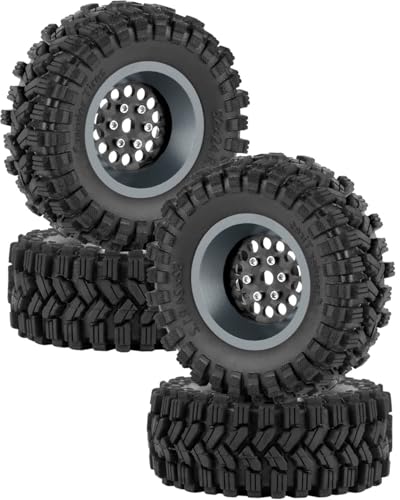 RC 1.2" Carbon Fiber Beadlock Wheels and Tires for 1/18 TRX4M,1/24 SCX24 RC Crawler Car,4PCS Carbon Fiber 1.2 Wheels Rims & Rubber Tires - E - style: 1.2 Tires - (E)