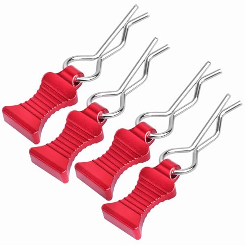 RC Body Clips Pins with Metal Aluminum Pull Tabs 1.2mm Rod for All 1/10 1/12 Scale Redcat HPI Himoto HSP Exceed RC Car Truck Buggy Shell Replacement Parts (Red) - color: Red