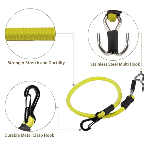 2pcs 280mm Elastic Strap Escape Rope Kinetic Winch Strap with Rescue Trailer Hook for 1/18 1/24 RC Crawler Car TRX4M High Trail SCX24 FCX24 (Yellow) - color: Yellow