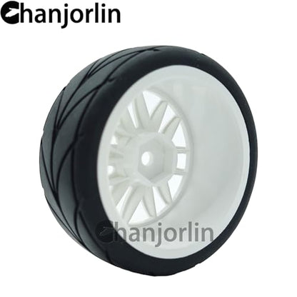 RC 1/10 On Road Touring Tires & Wheels 12mm Hex Hard Plastic Rims OD 65mm Street Racing Tyre for 1:10 1/12 Rally Drift Car Tamiya TT01 TT02 Traxxas XV02 XV01 HPI KYOSHO PTG2 4PCS (White) - color: White