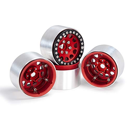 Aluminum Beadlock 2.2" Crawler Wheel Rims Set for 1/10 RC Axial Wraith RR10 YETI SCX10 D90 TRX4 CC01 Pack of 4 (RED)