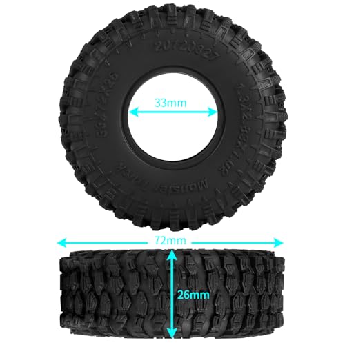 4PCS 1.3" Beadlock Tires with Foam Insert for 1/24 Axial SCX24 AX24 1/18 TRX4M RC Crawler Truck Car Upgrade Parts (E Style) - color: #E Style