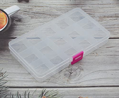 Yansanido 4 Pcs 15 Grids 6.85 Inch x 3.85 Inch Adjustable Small Removable Clear Plastic Jewelry Organizer Divider Storage Box Jewelry Earring Tool Containers (Pink Button 15 Grid) - color: Pink