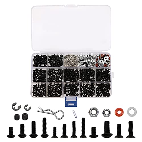 500Pcs Universal RC Screws Kit Repair Tool M3 M4 Screw E Buckle & 4Pcs Hex Nut Key Socket Screw Driver Compatible with HSP Axial SCX10 Traxxas Arrma Losi 1/8 1/10 1/12 RC Cars Trucks Crawler