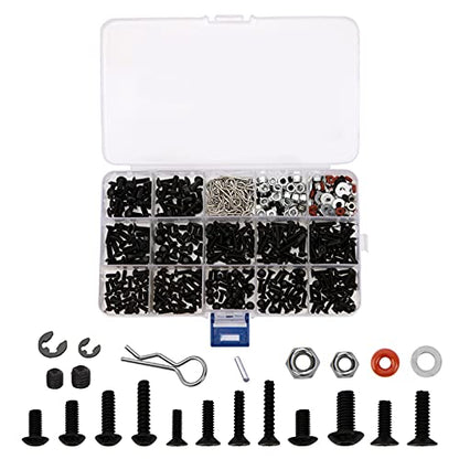 500Pcs Universal RC Screws Kit Repair Tool M3 M4 Screw E Buckle & 4Pcs Hex Nut Key Socket Screw Driver Compatible with HSP Axial SCX10 Traxxas Arrma Losi 1/8 1/10 1/12 RC Cars Trucks Crawler