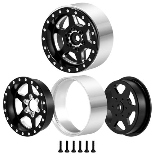 1.3" beadlock wheels RC Aluminium Rims for 1/18th TRX4M 1/24th AXIAL SCX24 RC Crawler Car Upgrade Parts (Black) - color: Black