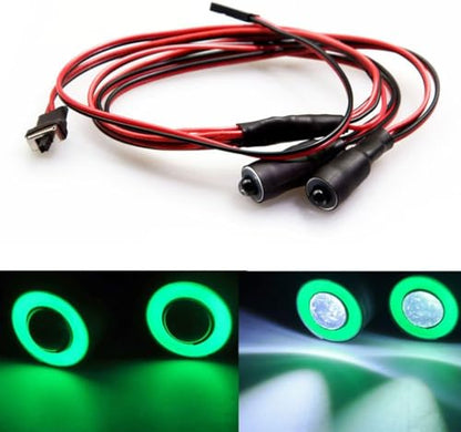MOHERO 2 LEDs Angel Eyes & Demon Eyes LED Light Headlights for 1/10 RC Model Crawler Cars Headlamps (Green+White, 10mm) - color: Green+White, size: 10mm