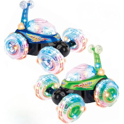Haktoys 2-Pack Rechargeable RC Tornado Stunt Cars – Remote Control Flip Trucks with 360° Spins & Turbo Twister Action | Double-Sided Stunt Vehicles for Kids Toddlers Boys & Girls (Green & Blue) - color: Blue & Green