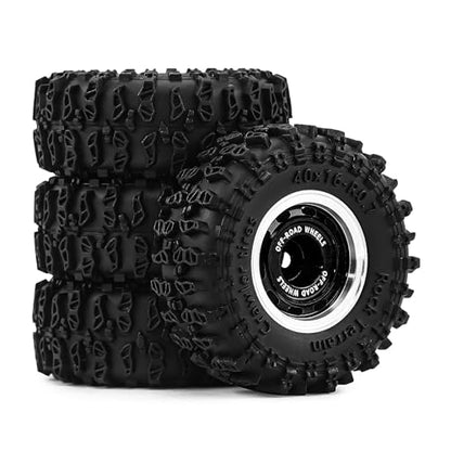 0.7" Aluminum Beadlock Wheels and Tires Set for 1/30 Axial SCX30 RC Crawler – Upgrade Parts (Black-297) - color: Black-297