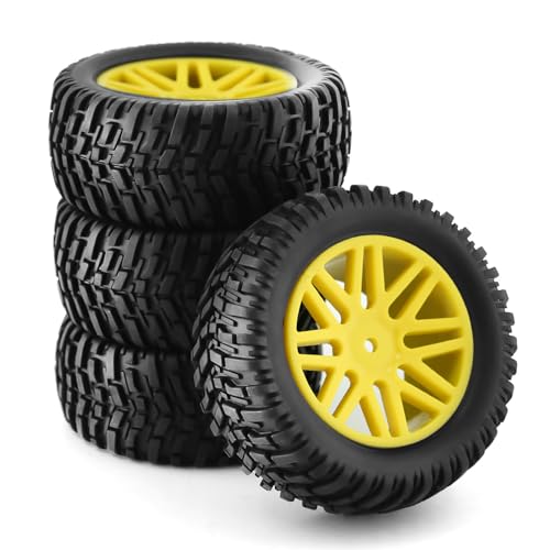 1/10 RC Off Road Tires And Wheels 12mm Hex Rubber Short Course Truck Tyres With Foam Insert For 1:10 Scale Buggy Car ARRMA Traxxas Wltoys 144001 Losi HSP 94107 94170 94155 94177 4PCS (Yellow) - color: Yellow